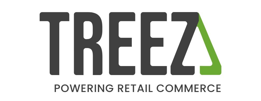 Logo of Treez, a company with the tagline "Powering Retail Commerce." The word "Treez" is in bold, uppercase letters with a stylized green triangle forming part of the letter "Z.