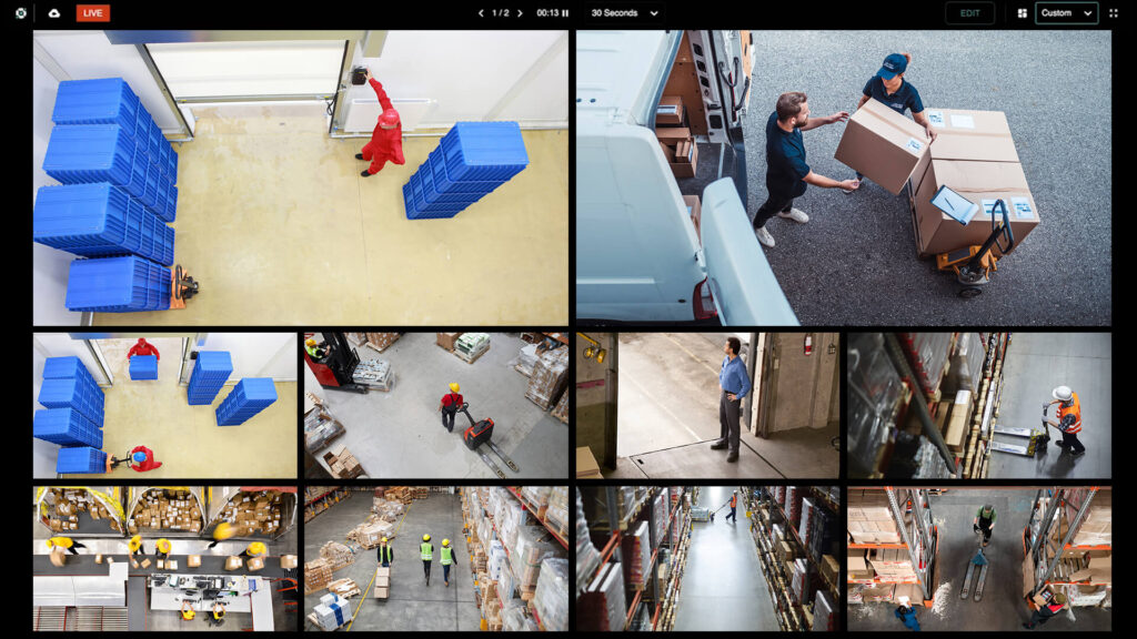video wall image that shows various warehouse scenes