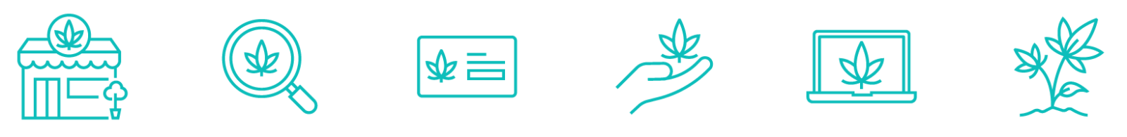 A set of different types of pens and pencils on a green background.