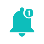 Get notified when key metrics meet or exceed threshold - Teal bell icon with a small white number "1" in a teal circle at the top right, indicating a single notification.