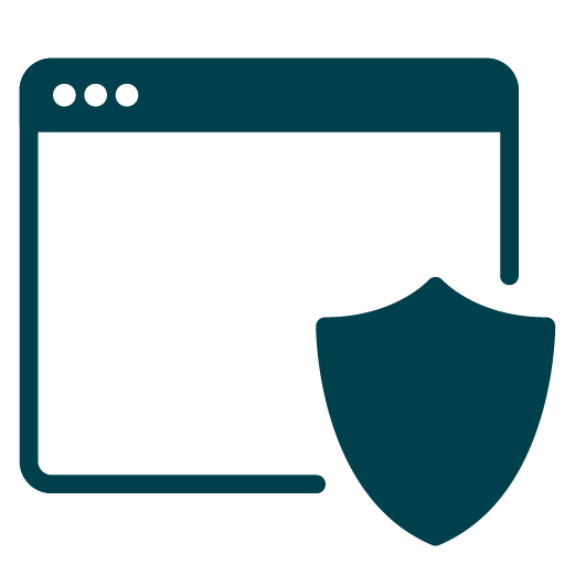 Silueta de una ventana de navegador web con un icono de escudo al frente, que representa la seguridad de Internet.