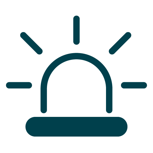 Icon of a siren light with rays emanating from it, symbolizing an alert, warning, or emergency notification.