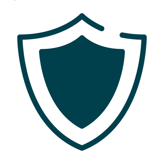 A simple dark teal shield icon with a thick outline on a white background, symbolizing protection or security.