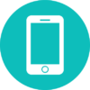 An icon of a cell phone in a turquoise circle.