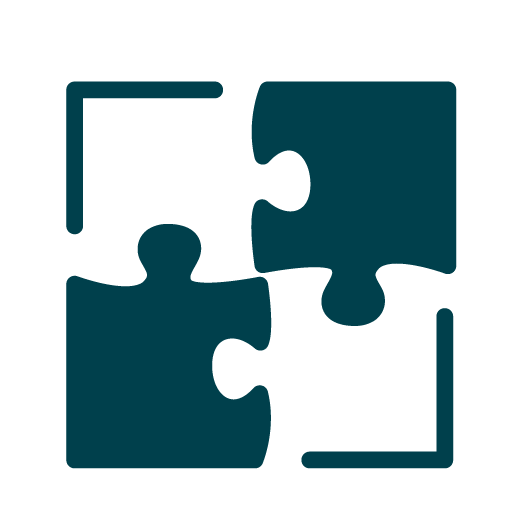 A simple graphic of four interlocking jigsaw puzzle pieces, with the top left and bottom right corners incomplete.