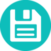 A floppy disk icon in a blue circle.