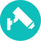 A white cctv camera icon on a turquoise background.