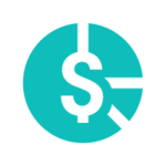 Receive automated reports icon - Turquoise circle with a white dollar sign in the center, featuring two opposing arrowheads on the circle's edge.