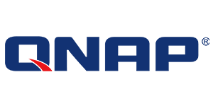 Logo of qnap systems, featuring the word "qnap" in bold blue letters with a red swoosh underneath.