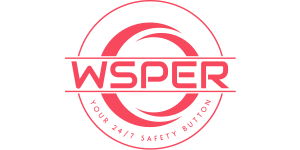 Red circular logo with the word "WSPER" in the center and the tagline "Your 24/7 Safety Button" around the bottom curve.